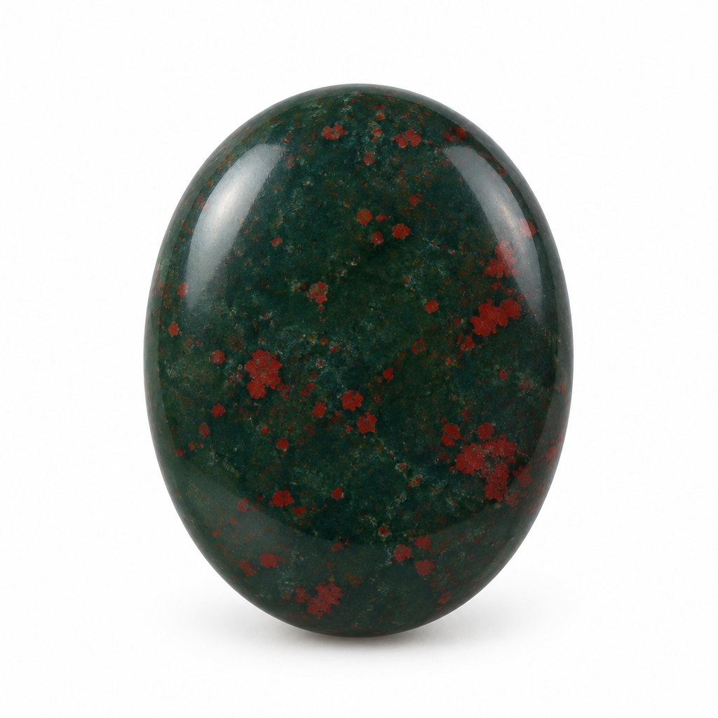 Bloodstone cabochon on white