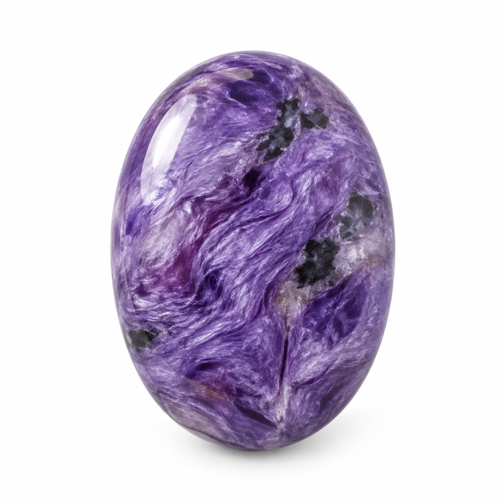 Charoite cabochon on white