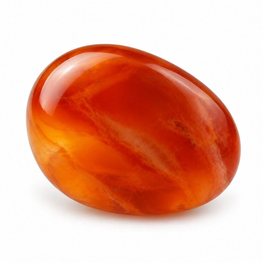 Cornelian cabochon on a white background