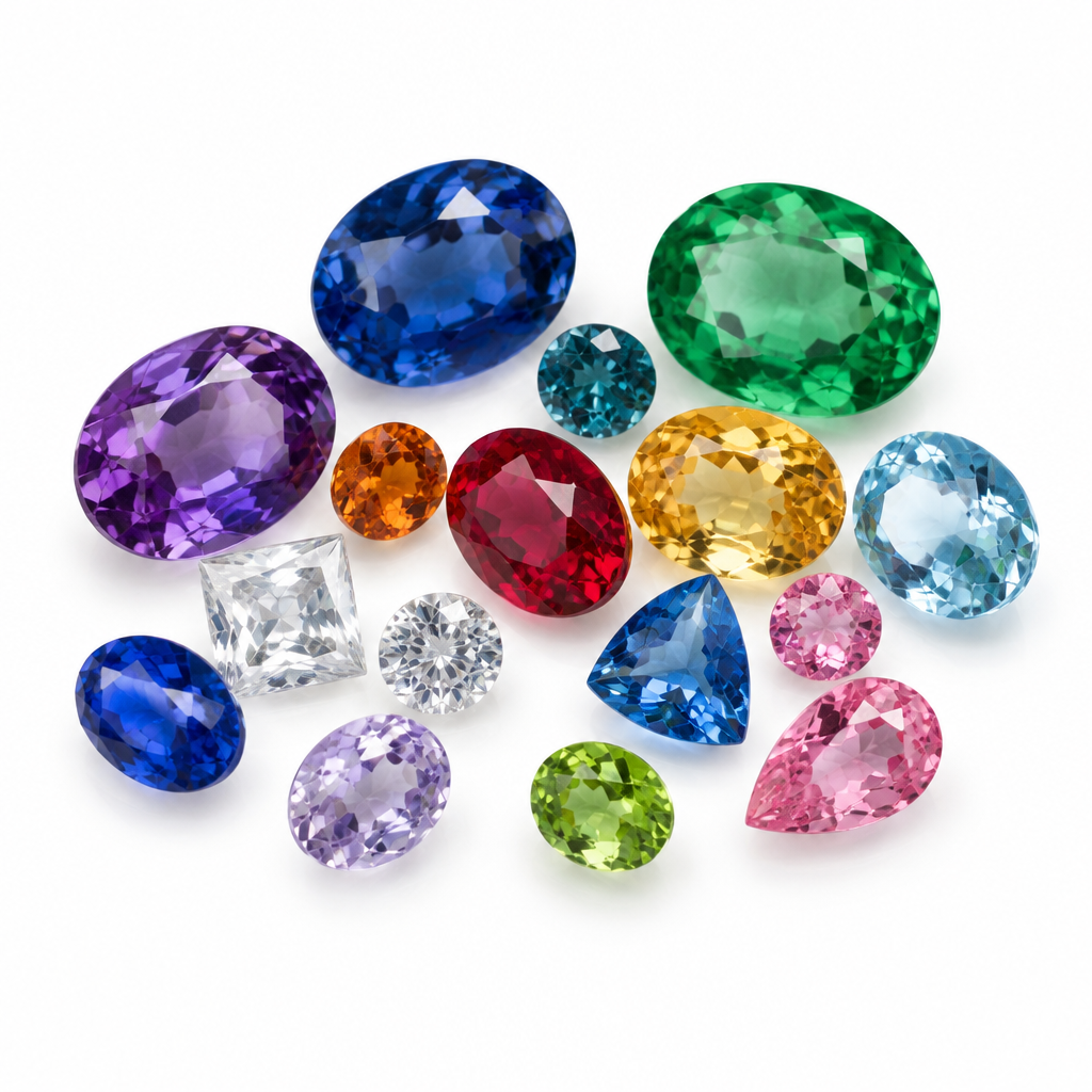 Gemstones under £4 on white background