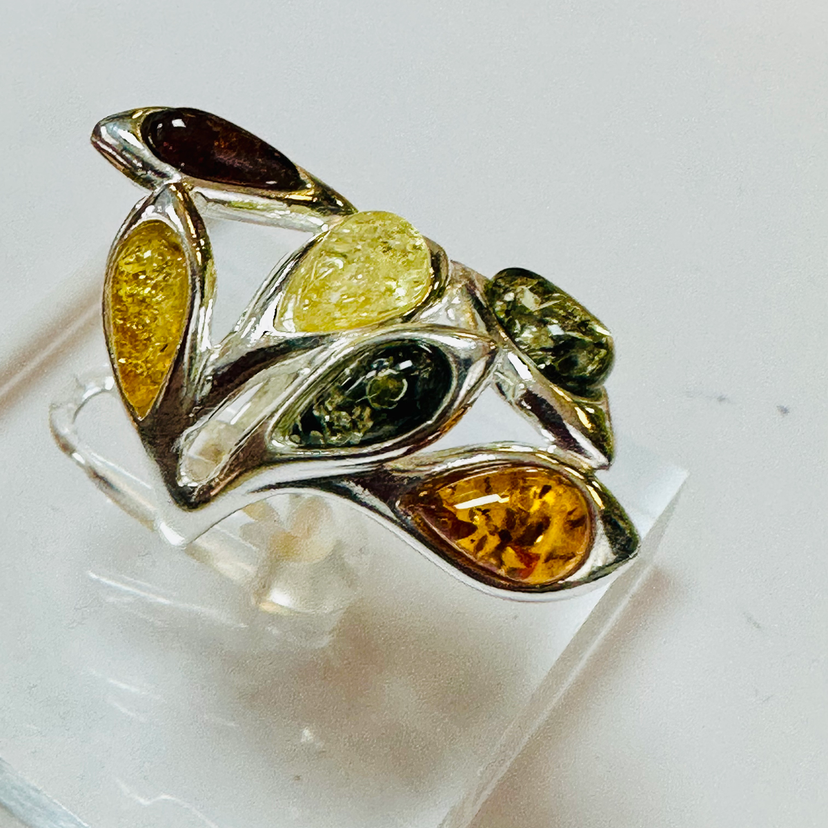 Sterling silver 5 colour Amber ring size L image 1