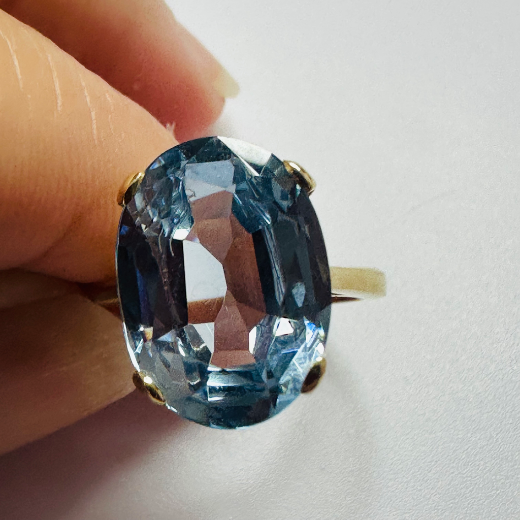 Hand cut Synthetic Sapphire Pastel Blue Yellow 9ct yellow gold ring size N image 7