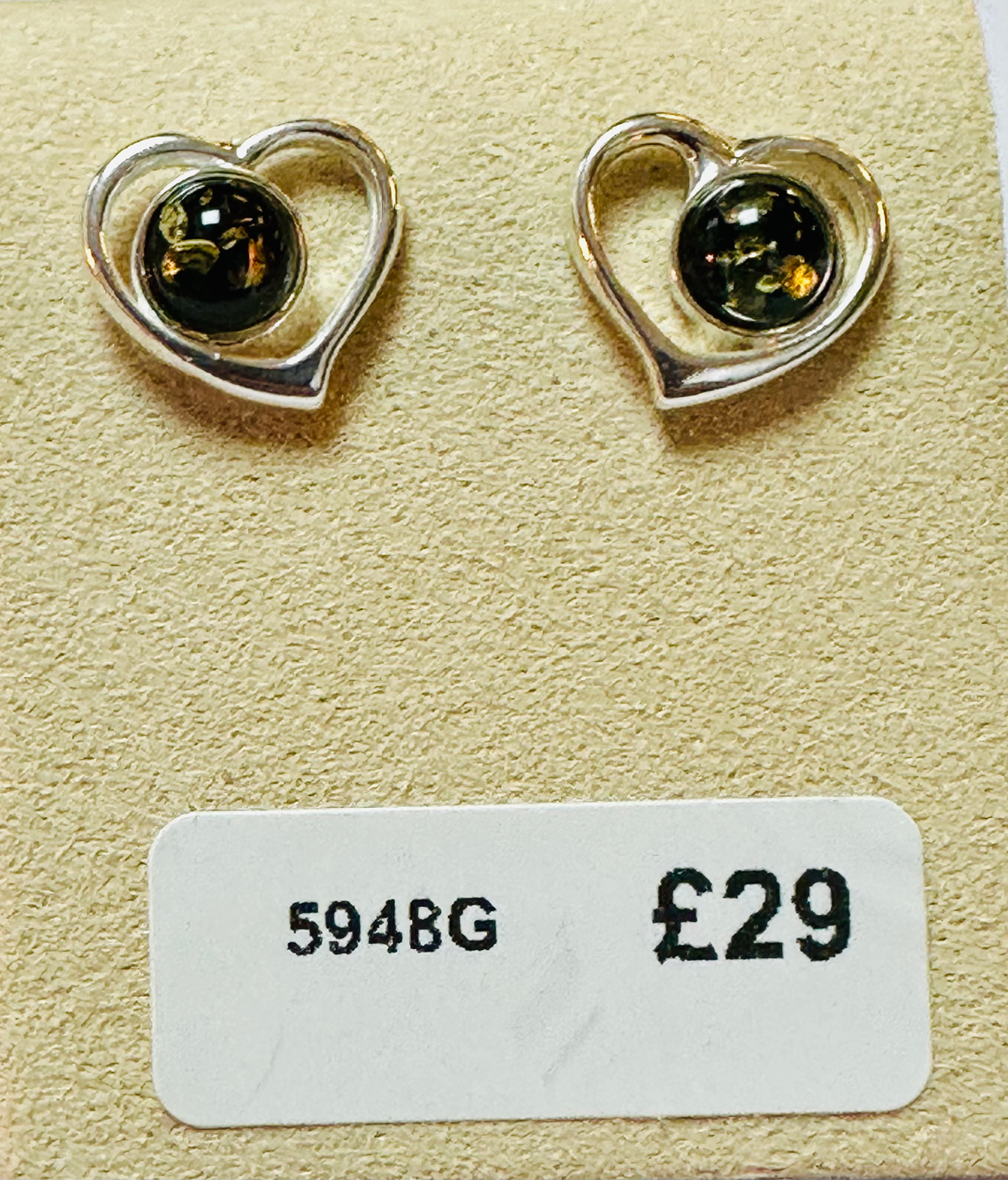 Sterling silver green am er heart stud earrings image 0