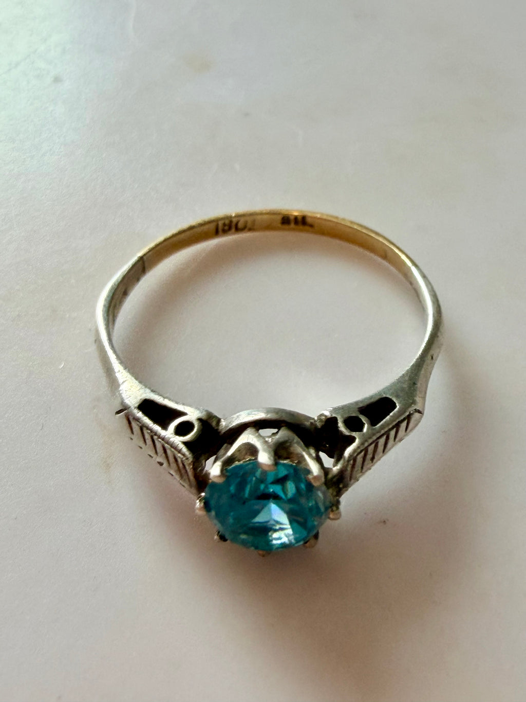 Art deco Blue Zircon Ring 18ct and silver size N1/2 image 3