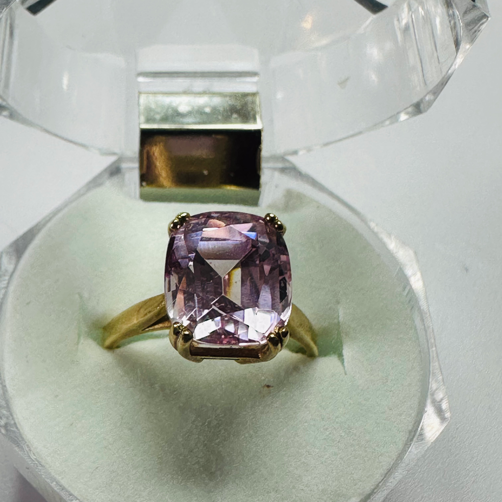Hand cut Synthetic Sapphire Pale Pink Yellow 9ct yellow gold ring sizeN image 7