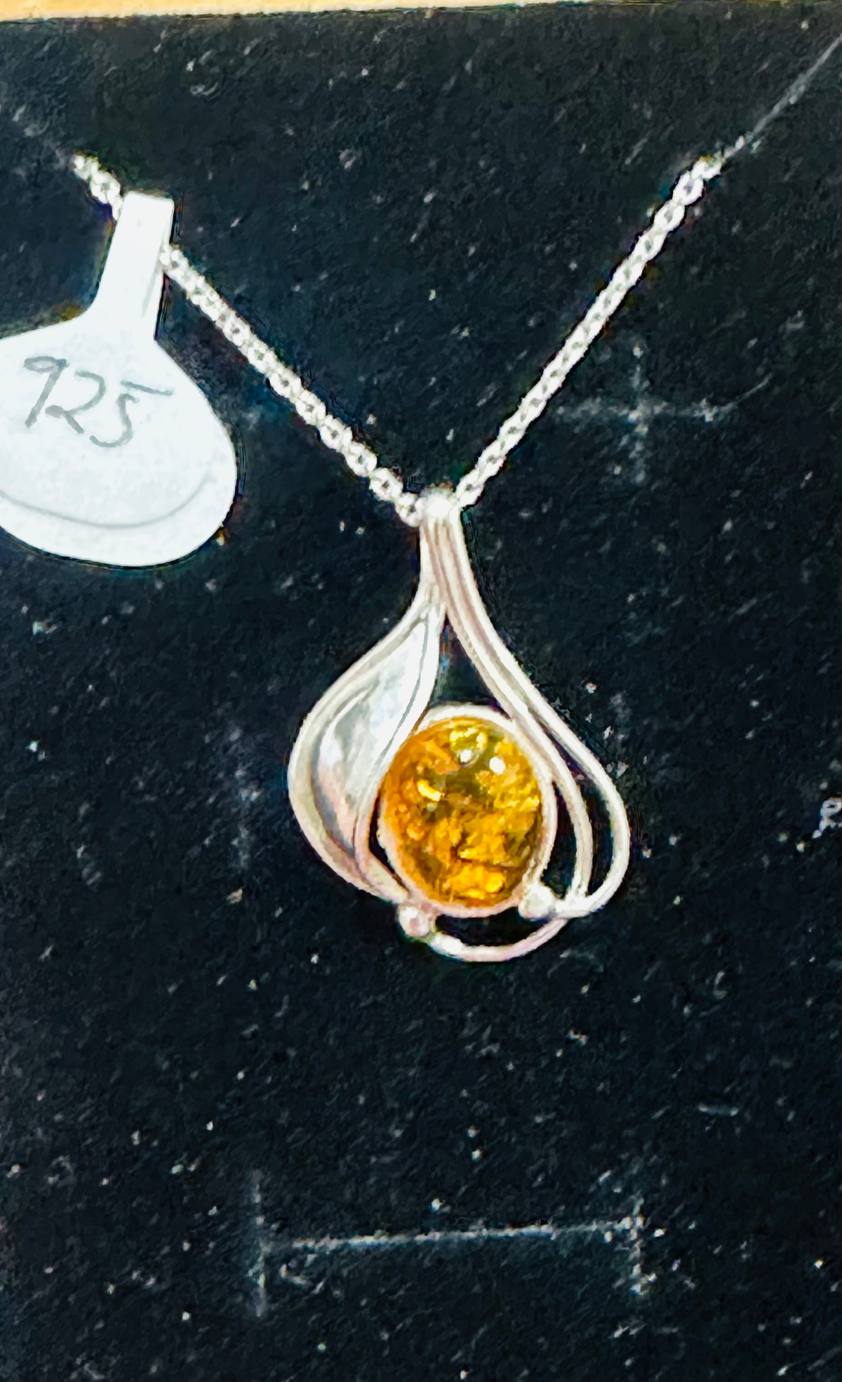Sterling silver Amber necklace 18in chain image 4