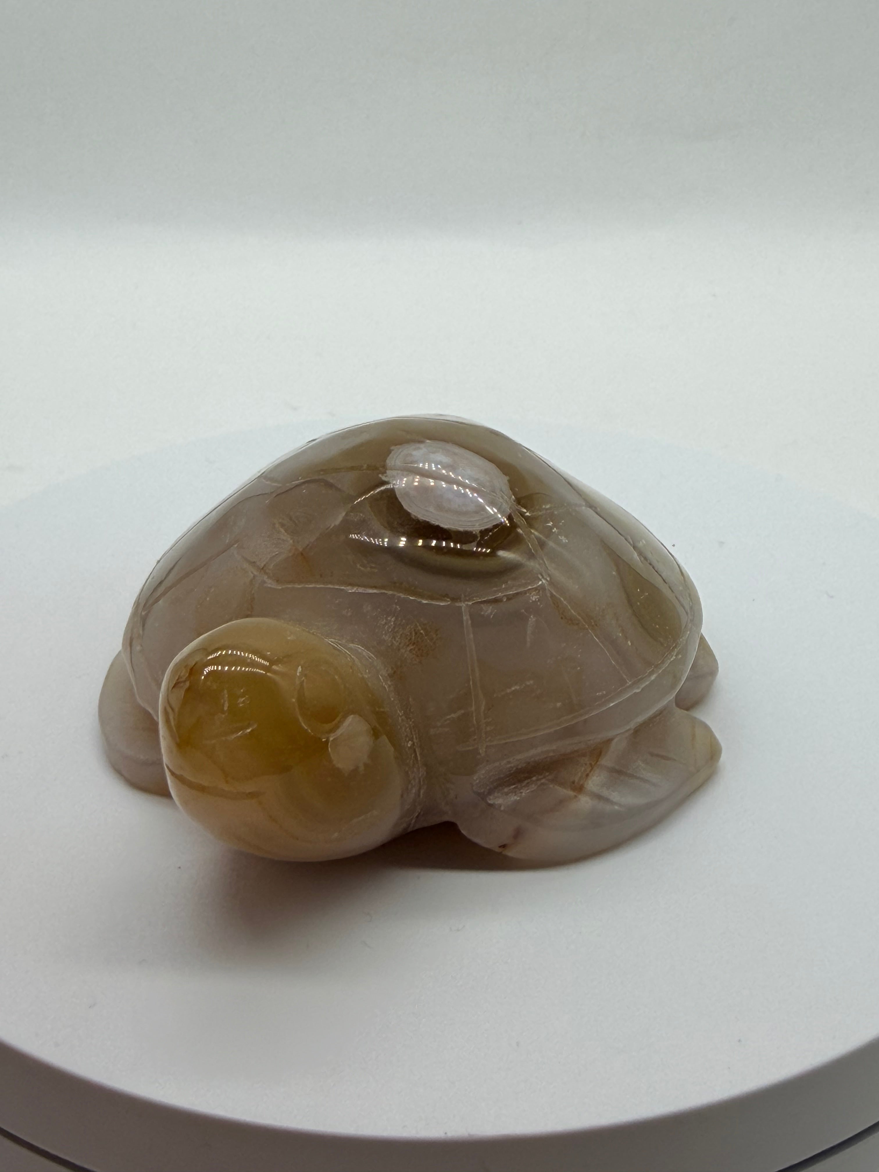 Flower Agate Carved Turtle Crystal Figurine – Healing Meditation Stone Decor image 0