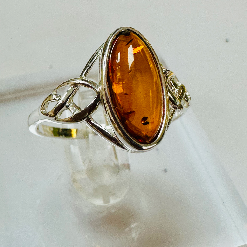 Sterling silver long Amber Oval ring S image 4