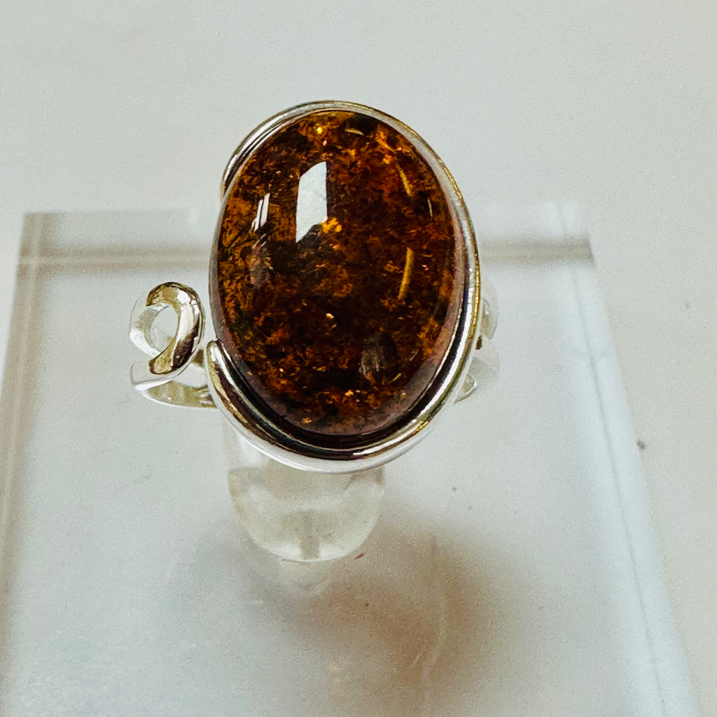 Sterling silver Oval Amber ring size M image 3