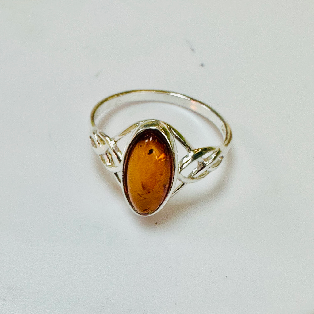 Sterling silver long Amber Oval ring S image 2