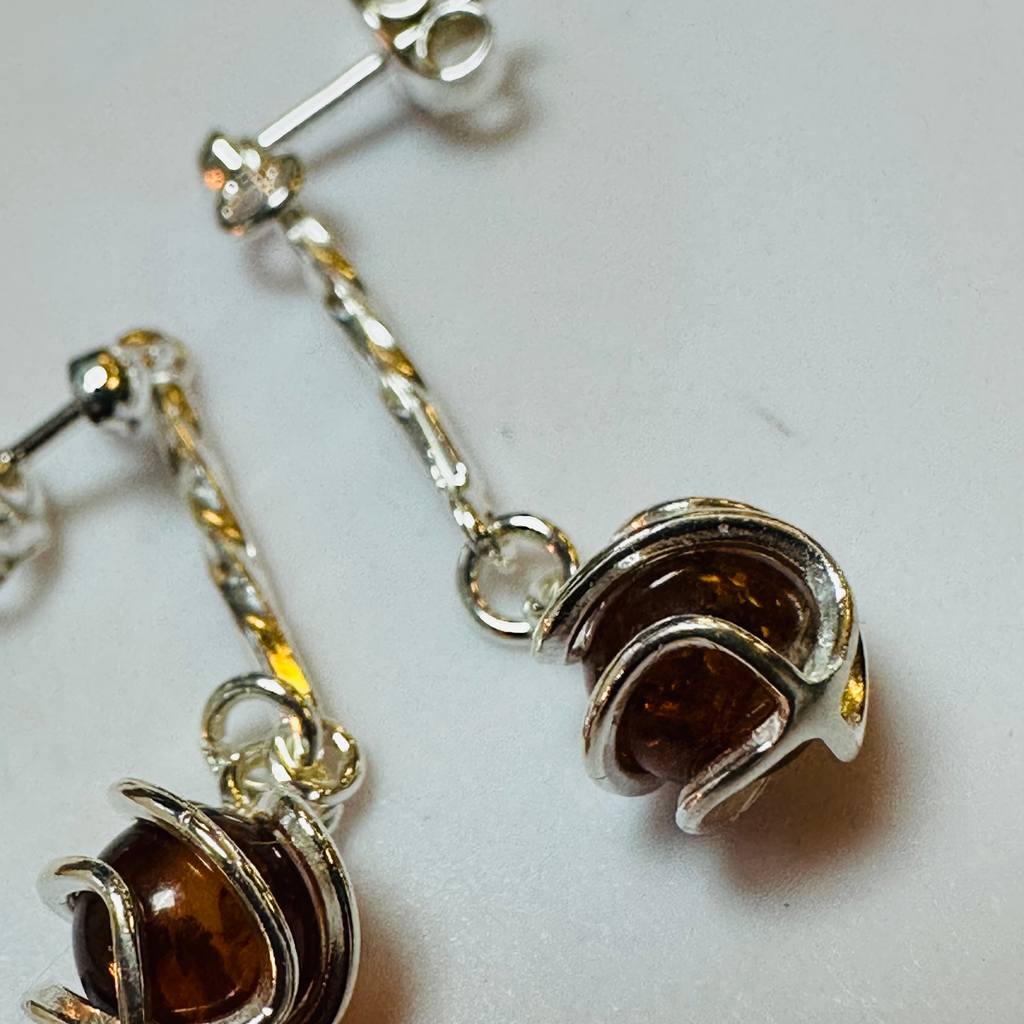Sterling silver Amber long drop earrings  image 2