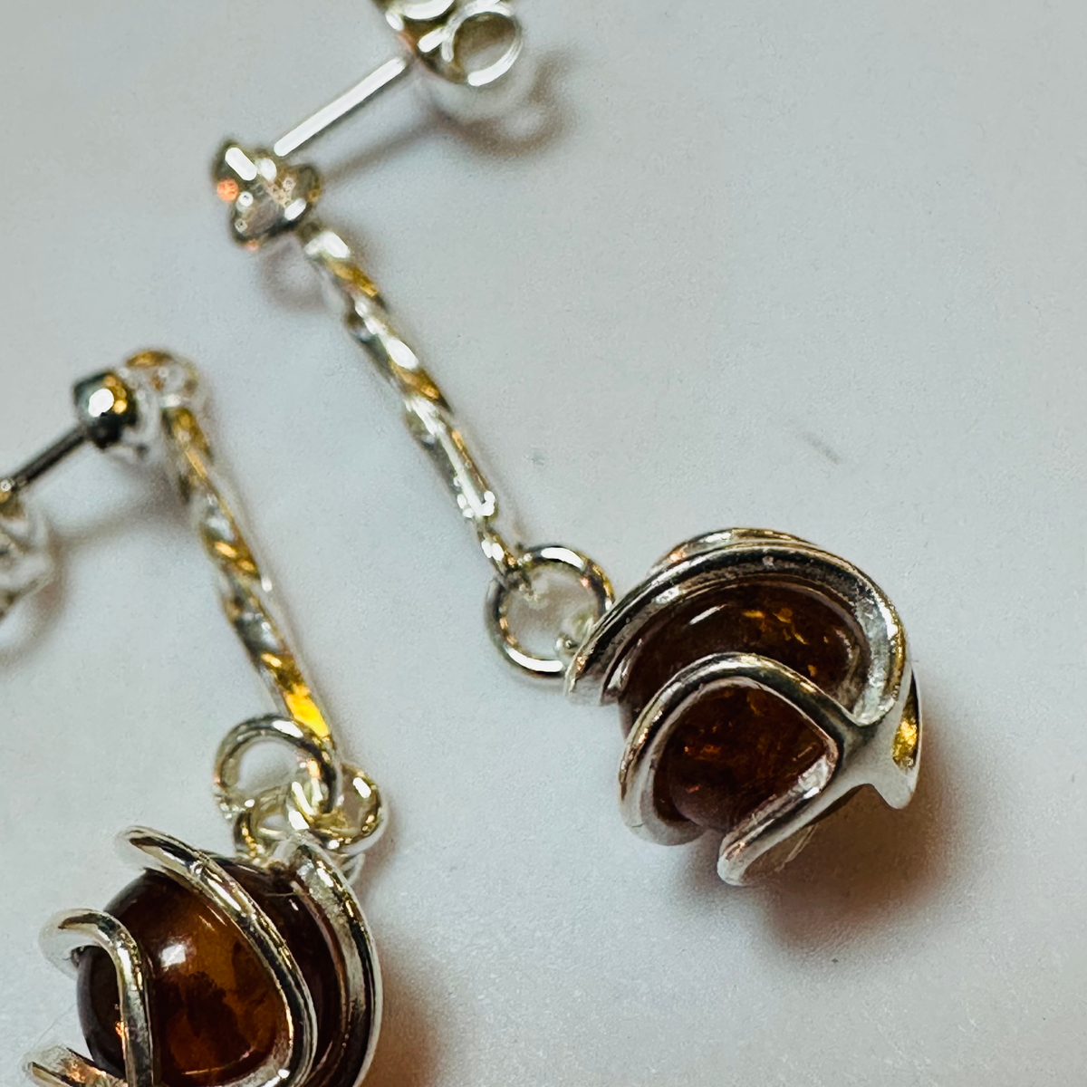 Sterling silver Amber long drop earrings  image 2