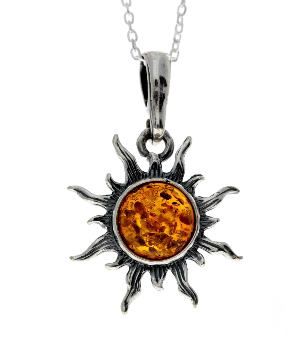 925 Sterling Silver Sun Pendant with Baltic Amber image 0