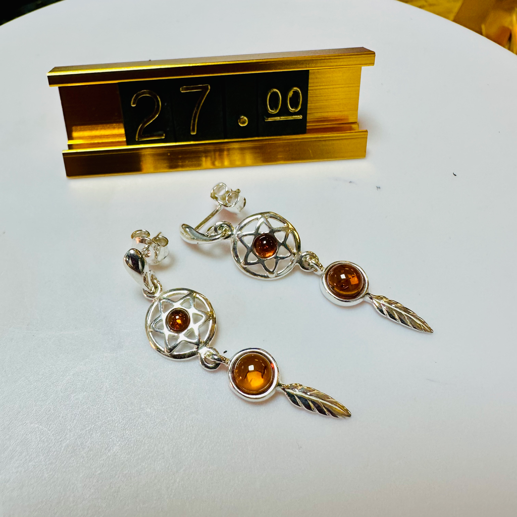 Sterling silver Amber dreamcatcher earrings image 3