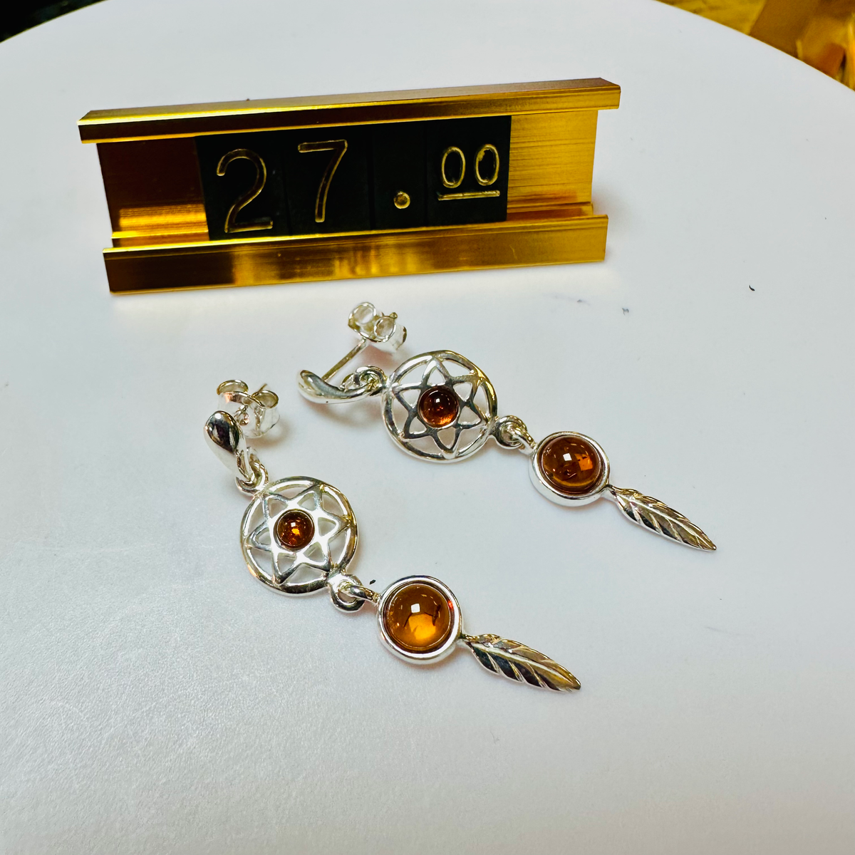 Sterling silver Amber dreamcatcher earrings image 3