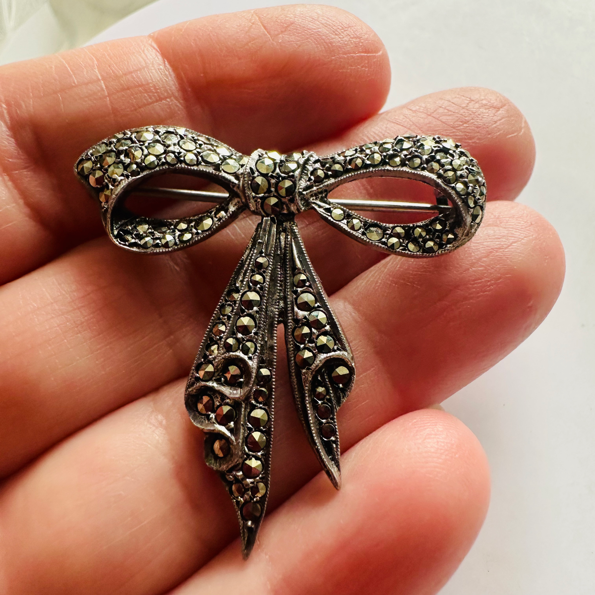 Vintage sterling silver marcasite brooch image 2