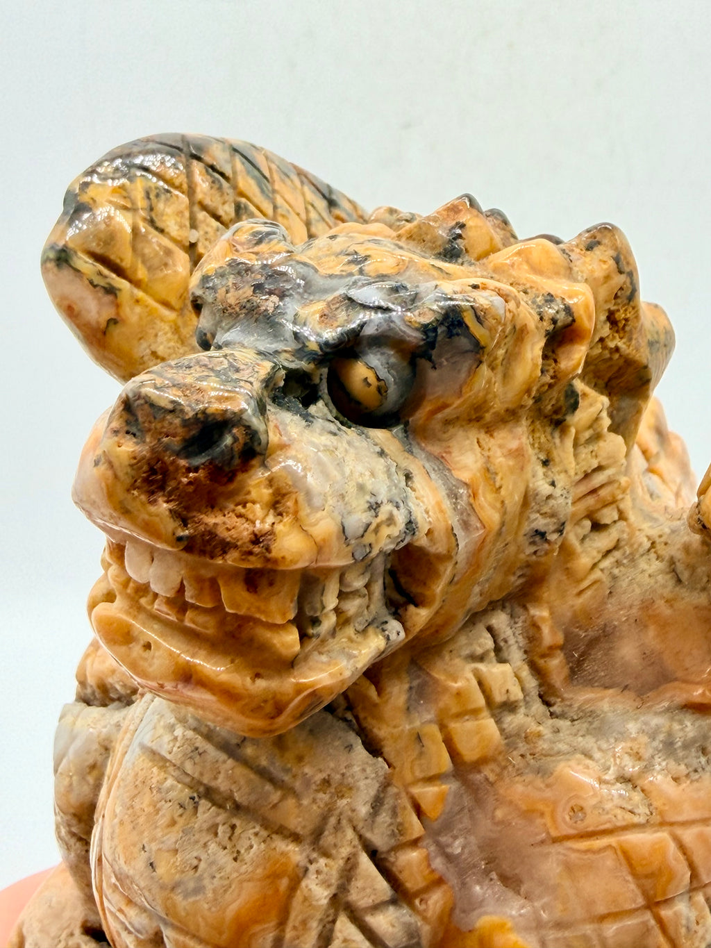 Crazy Lace Agate Skull Dragon Carving – Hand-Carved Gemstone Gothic Sculpture (2 image 6