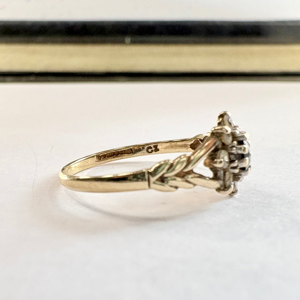 9ct Yellow gold Black sapphire Ring Size L1/2 image 3