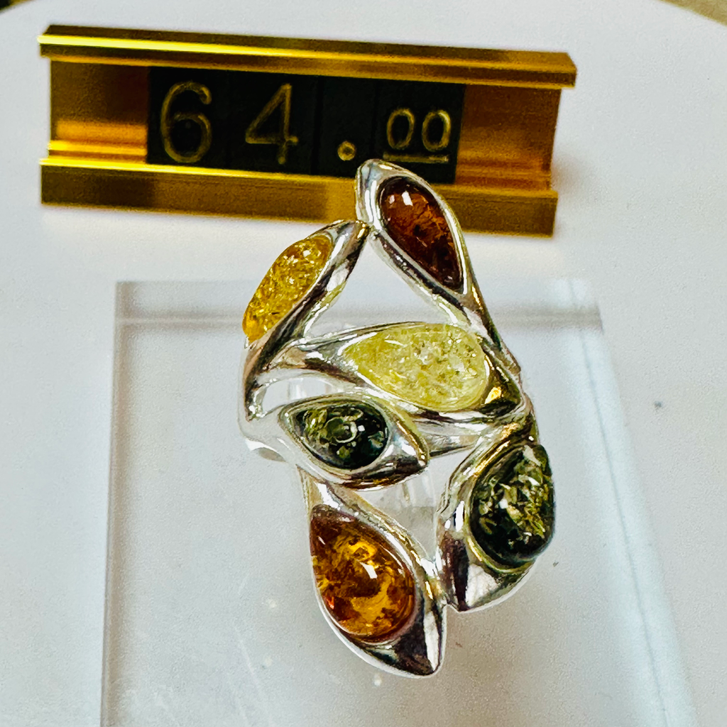 Sterling silver 5 colour Amber ring size L image 3