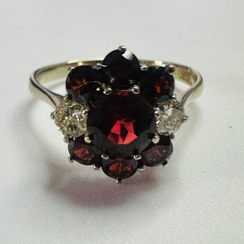 18ct white gold Garnet and Diamond cluster ring size V image 1
