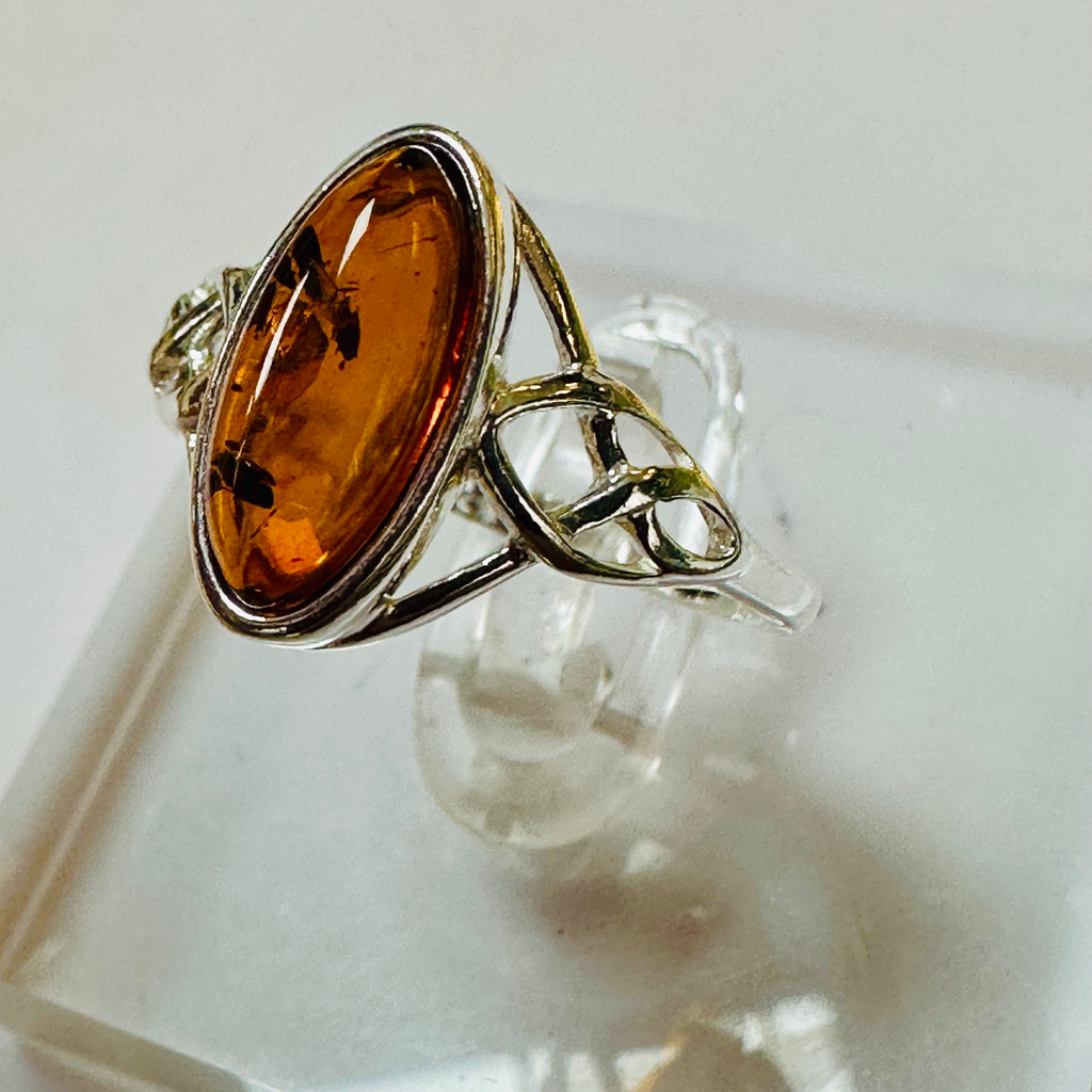 Sterling silver long Amber Oval ring S image 3