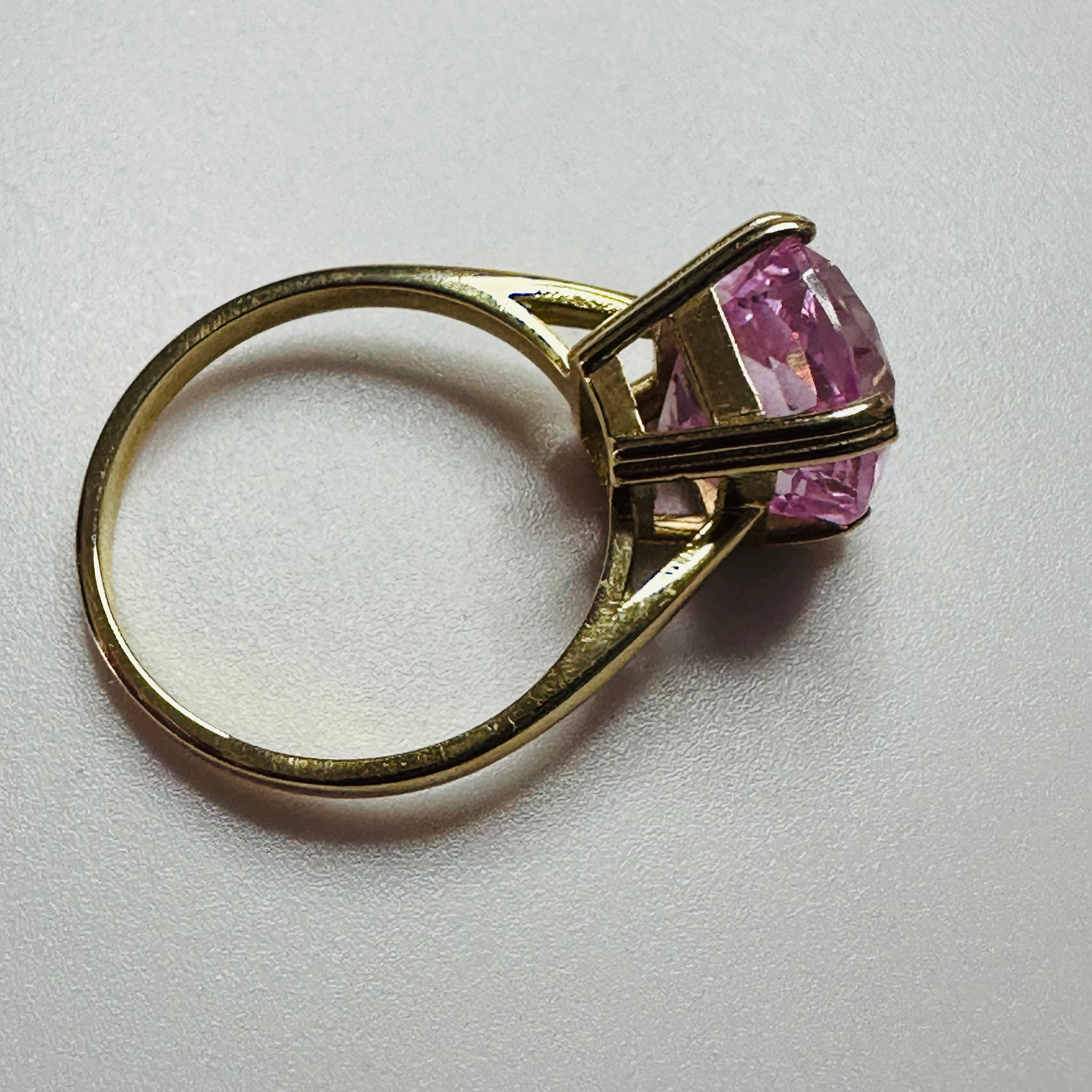 Hand cut Synthetic Sapphire Pale Pink Yellow 9ct yellow gold ring sizeN image 5