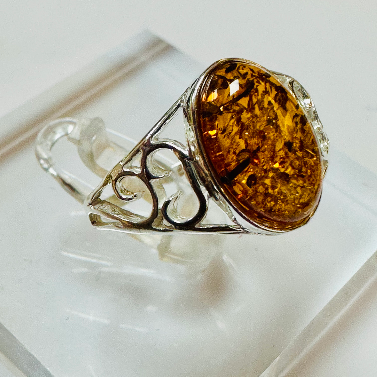 Sterling silver oval Amber ring size Q image 4