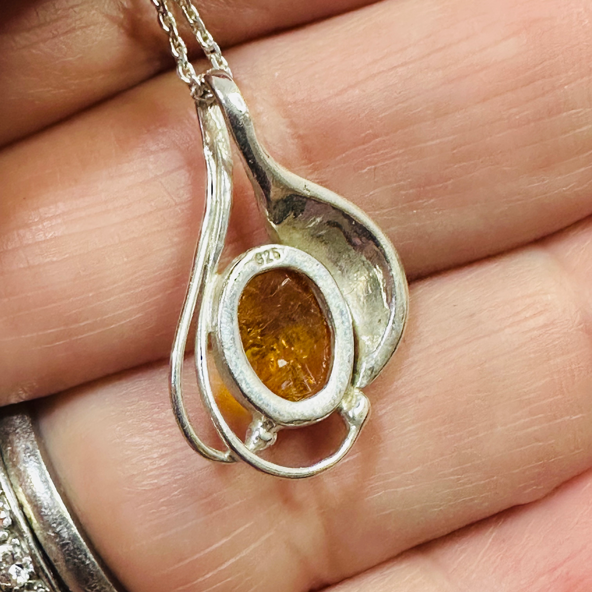 Sterling silver Amber necklace 18in chain image 3