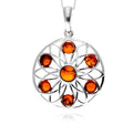 925 Sterling Silver & Genuine Baltic Amber Flower of Life Pendant image 0