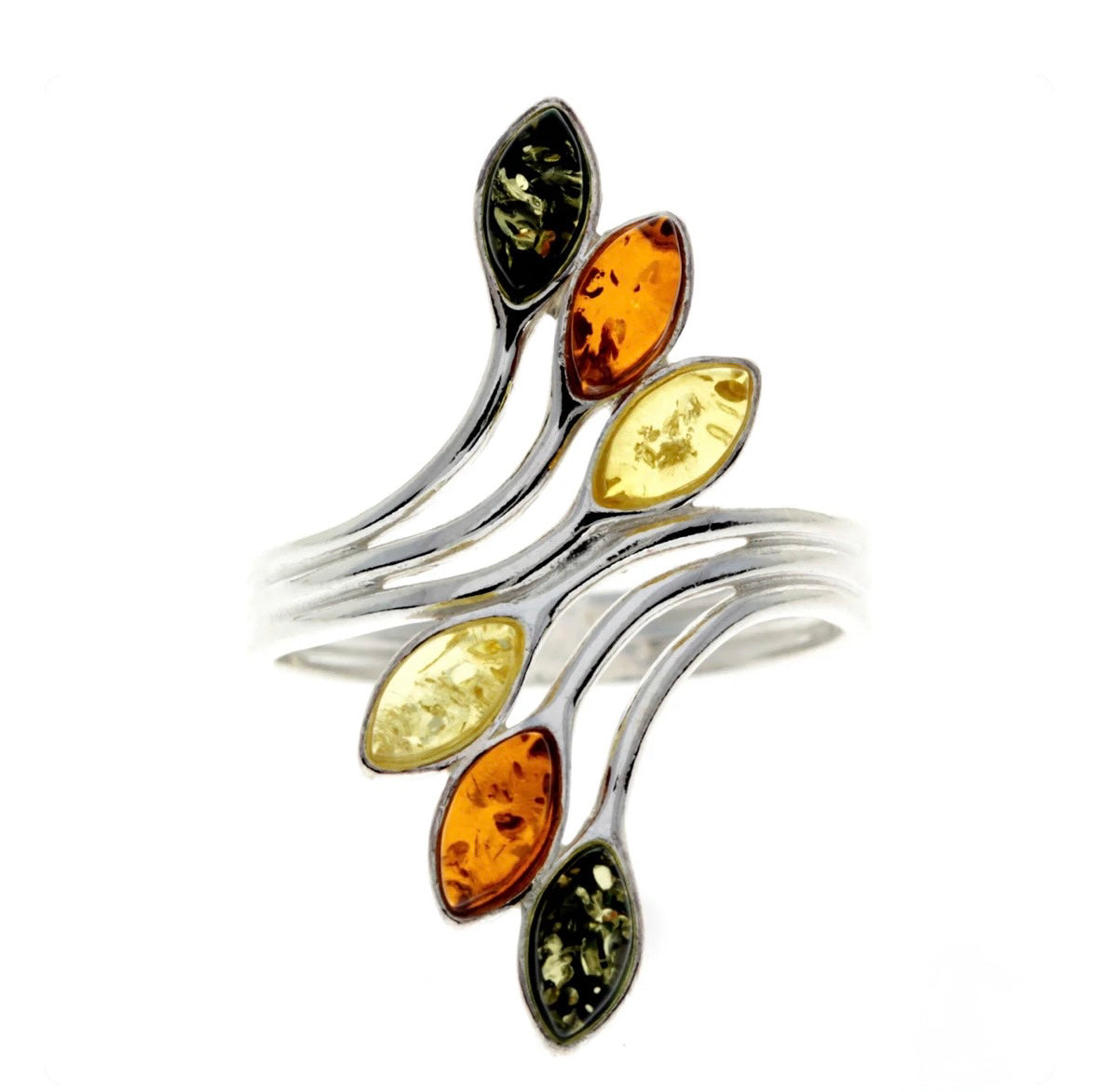 925 Sterling Silver & Genuine Multitone Baltic Amber Modern Ring image 0