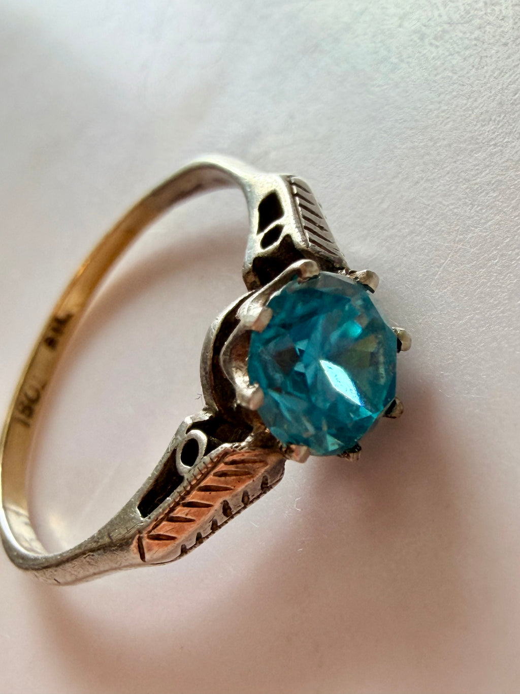 Art deco Blue Zircon Ring 18ct and silver size N1/2 image 4