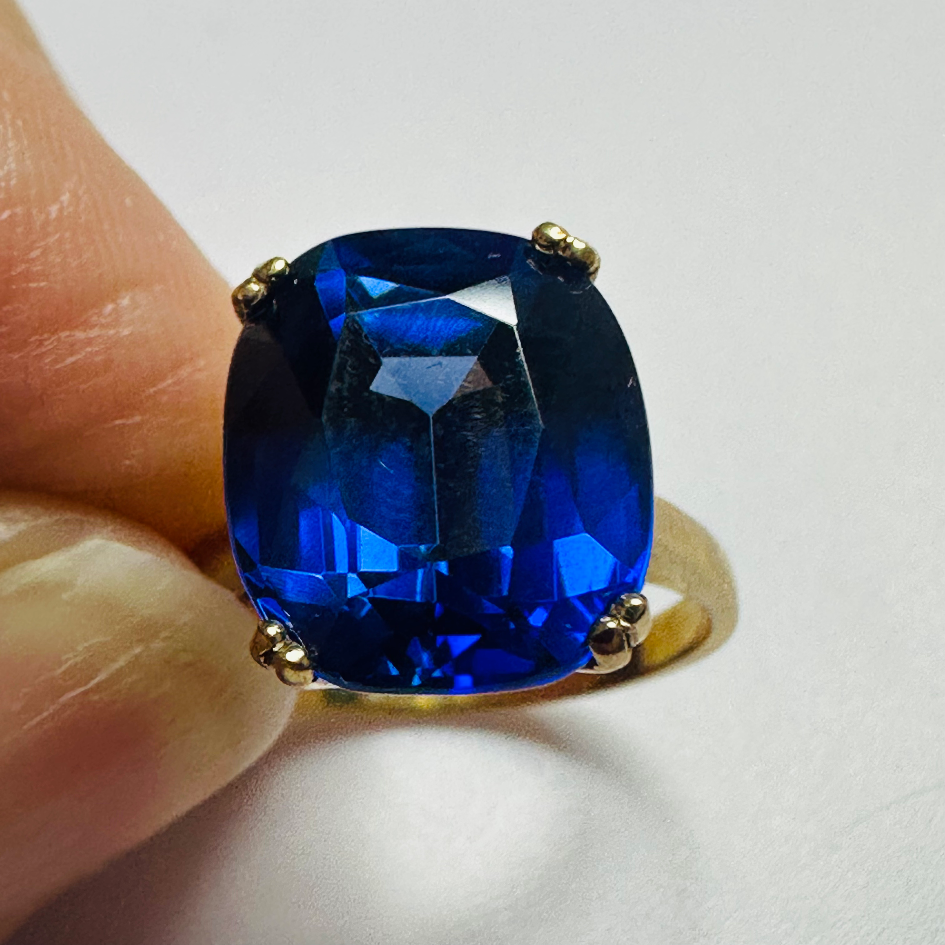 Hand cut Synthetic Sapphire Royal Blue  9ct yellow gold ring size N1/2 image 6