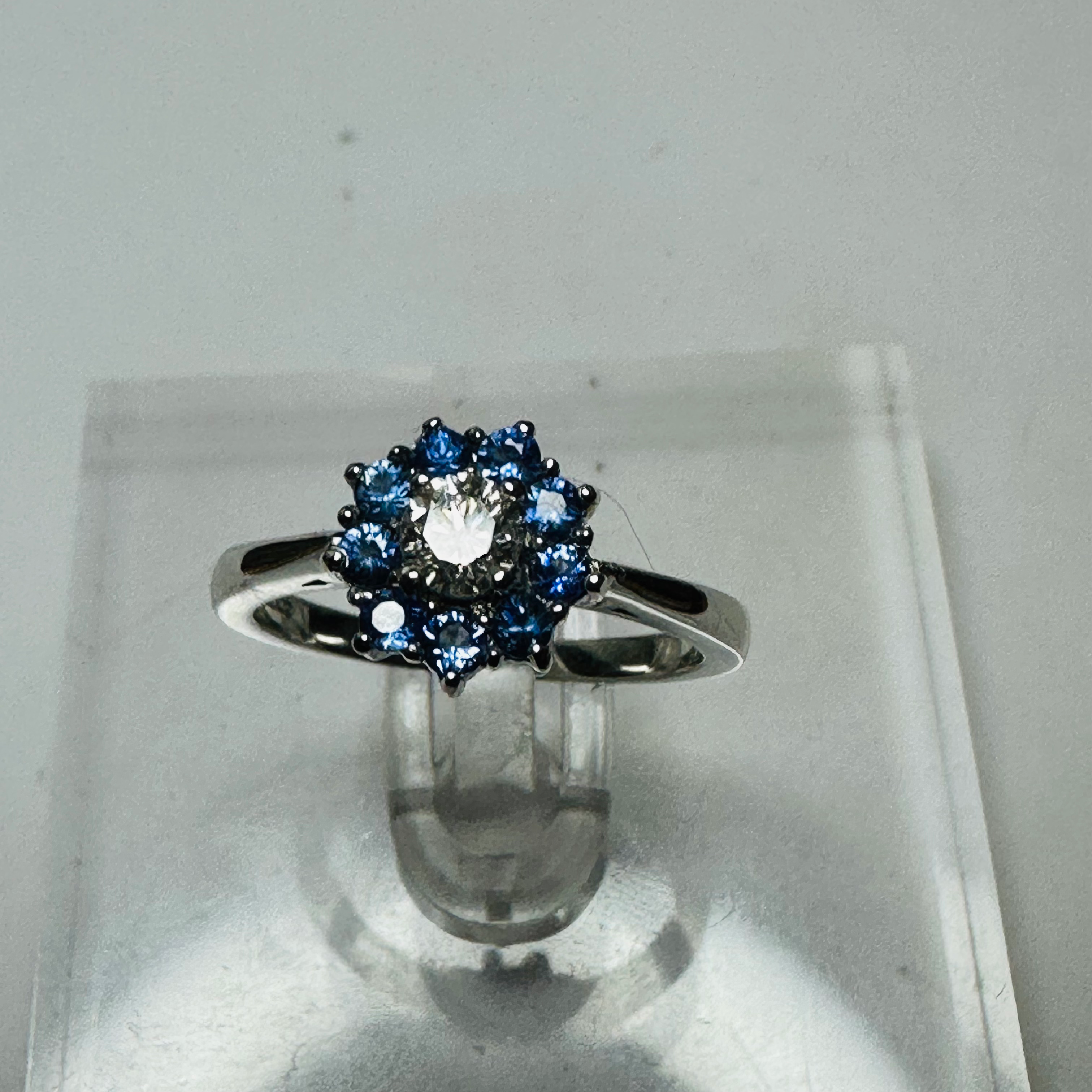 New  Platinum Diamond and Sapphire ring size m image 2