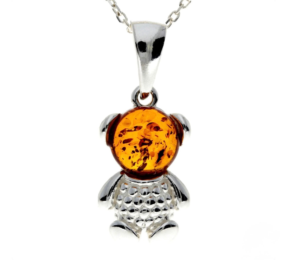 925 Sterling Silver & Baltic Amber Teddy Bear Pendant image 0