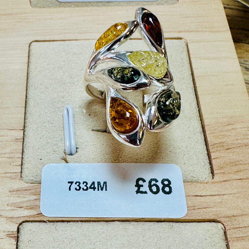 Sterling silver 5 colour Amber ring size L image 0