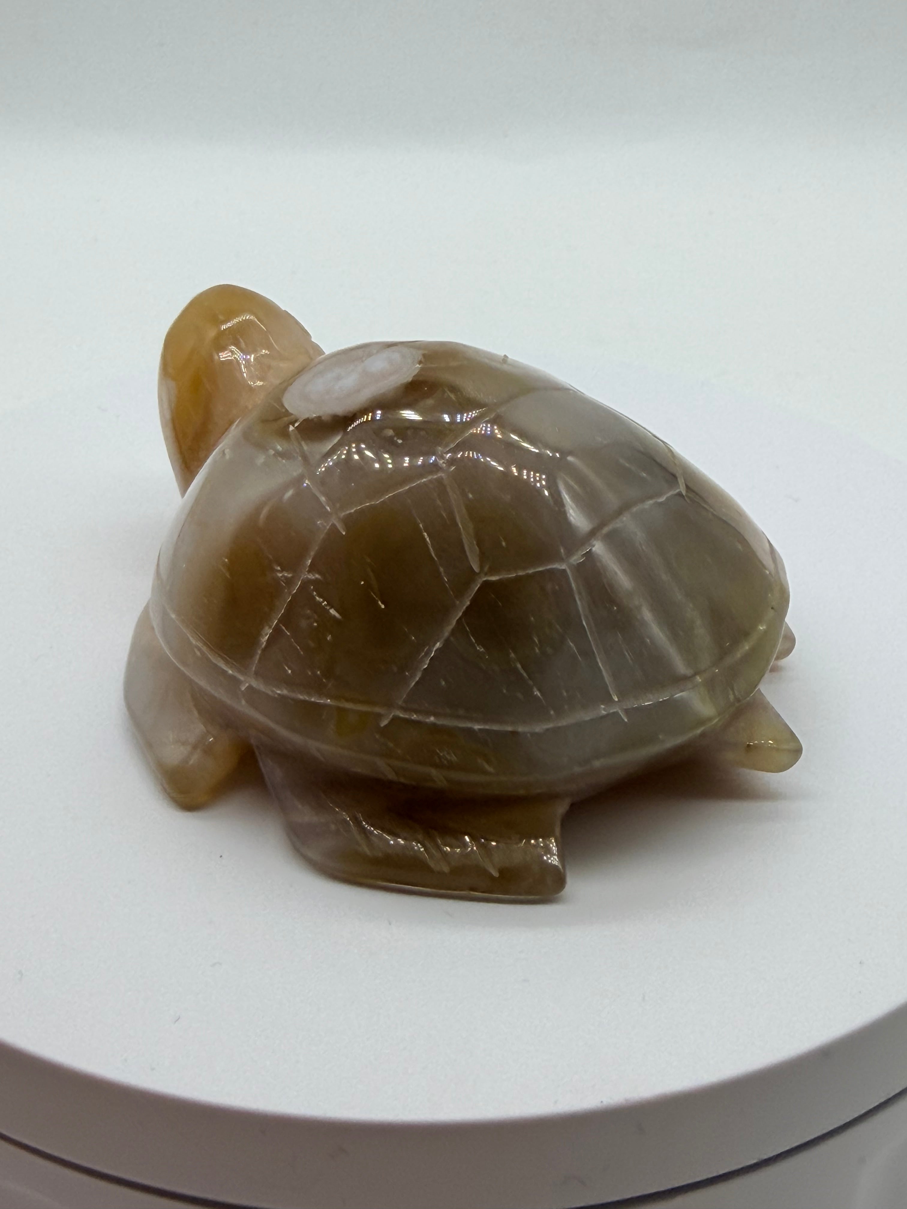 Flower Agate Carved Turtle Crystal Figurine – Healing Meditation Stone Decor image 1