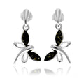 925 Sterling Silver & Genuine Baltic Amber Butterfly Drop Studs Earrings image 0