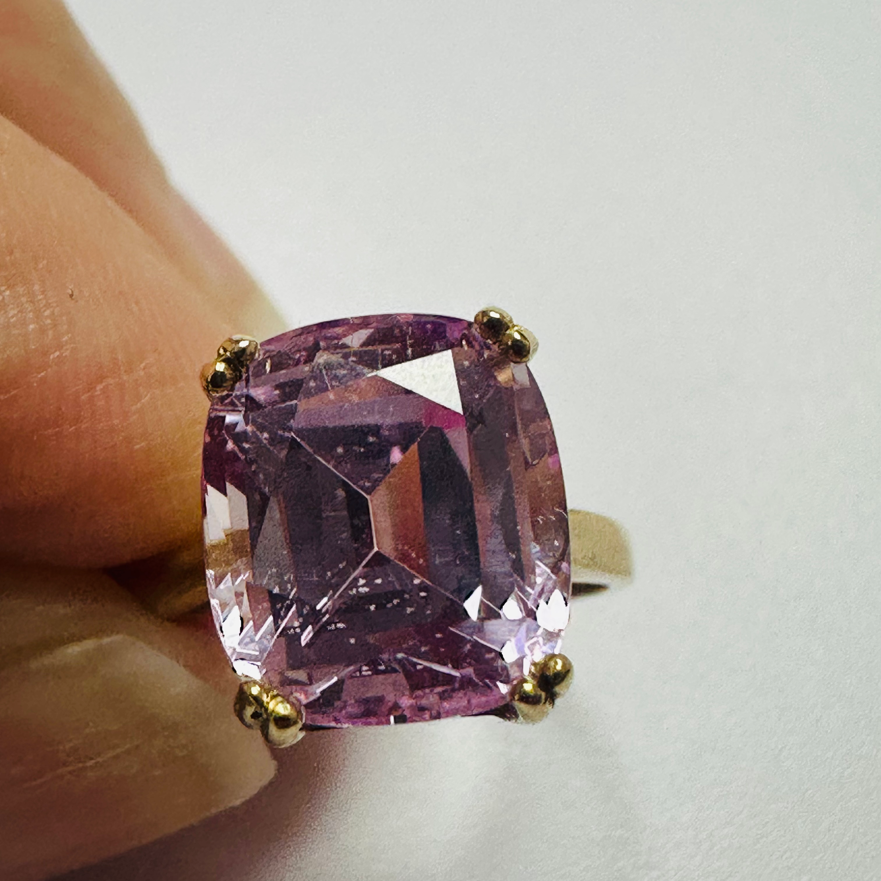 Hand cut Synthetic Sapphire Pale Pink Yellow 9ct yellow gold ring sizeN image 8
