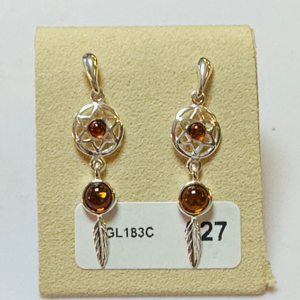 Sterling silver Amber dreamcatcher earrings image 2