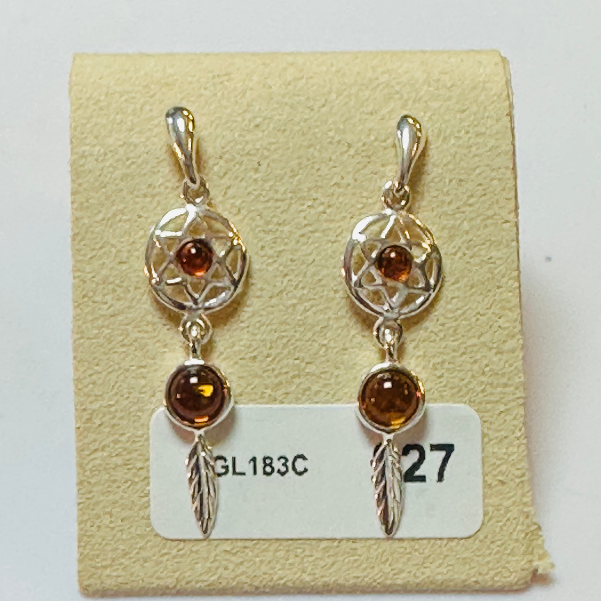 Sterling silver Amber dreamcatcher earrings image 2