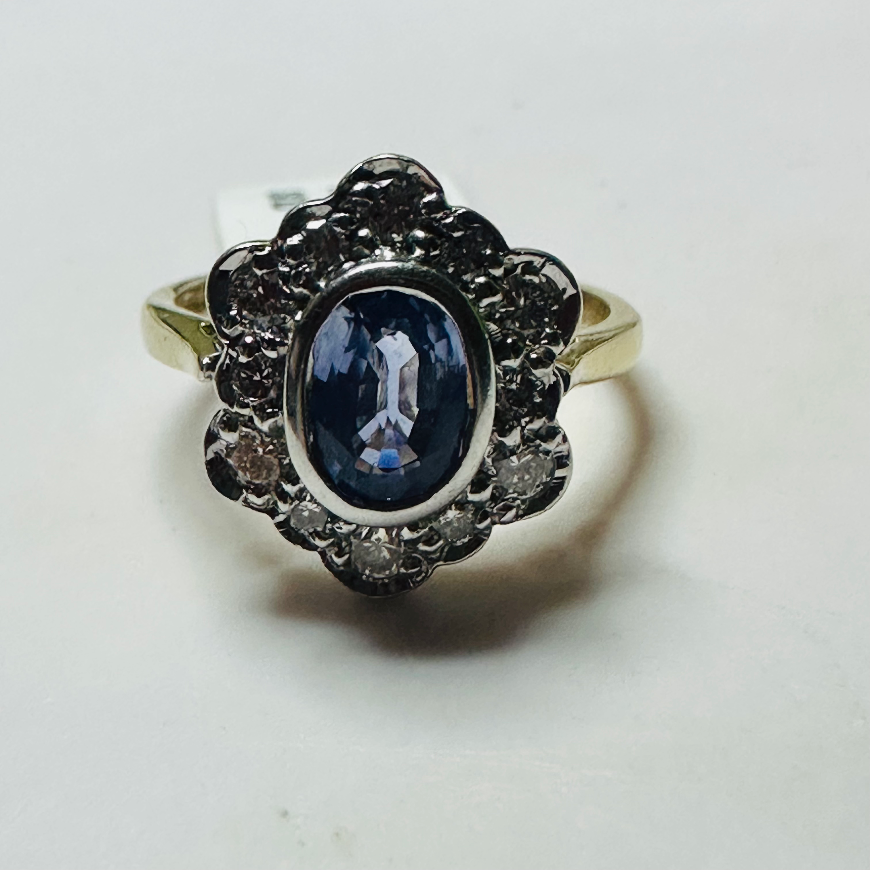 New 9ct Yellow Gold Cornflower Blue Sapphire and Diamond ring sizeN image 5