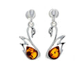925 Sterling Silver & Baltic Amber Swan Stud Earrings image 0
