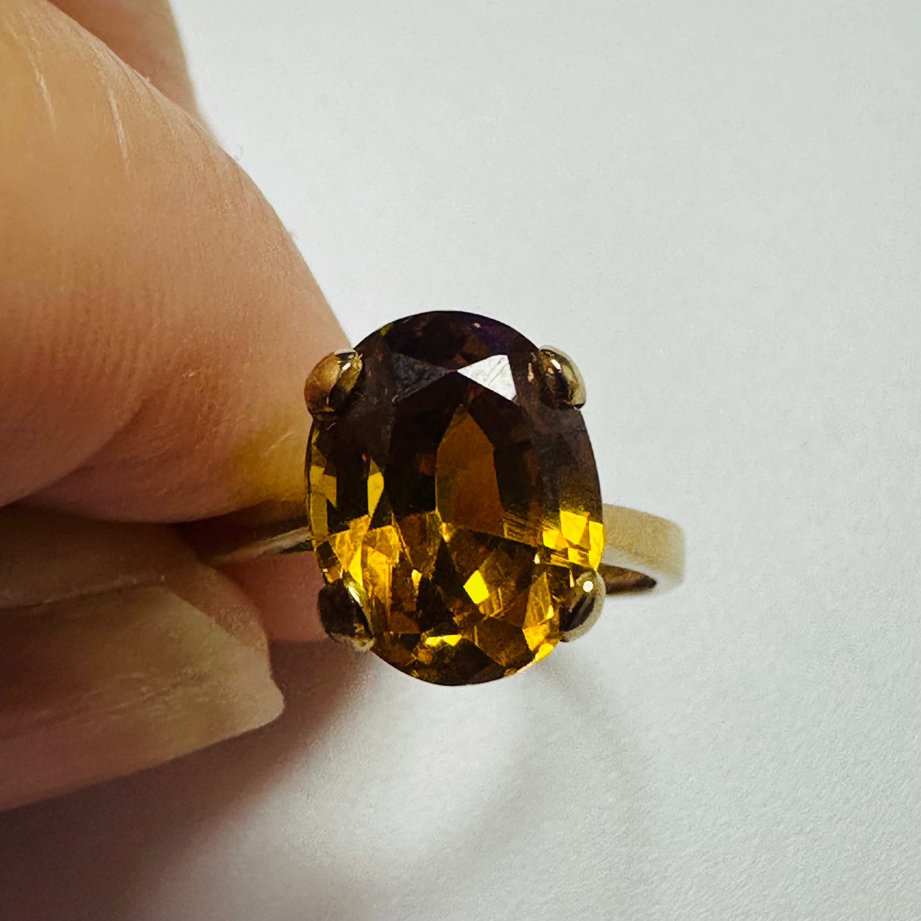 Hand cut Synthetic Sapphire Golden Yellow 9ct yellow gold ring size M image 7