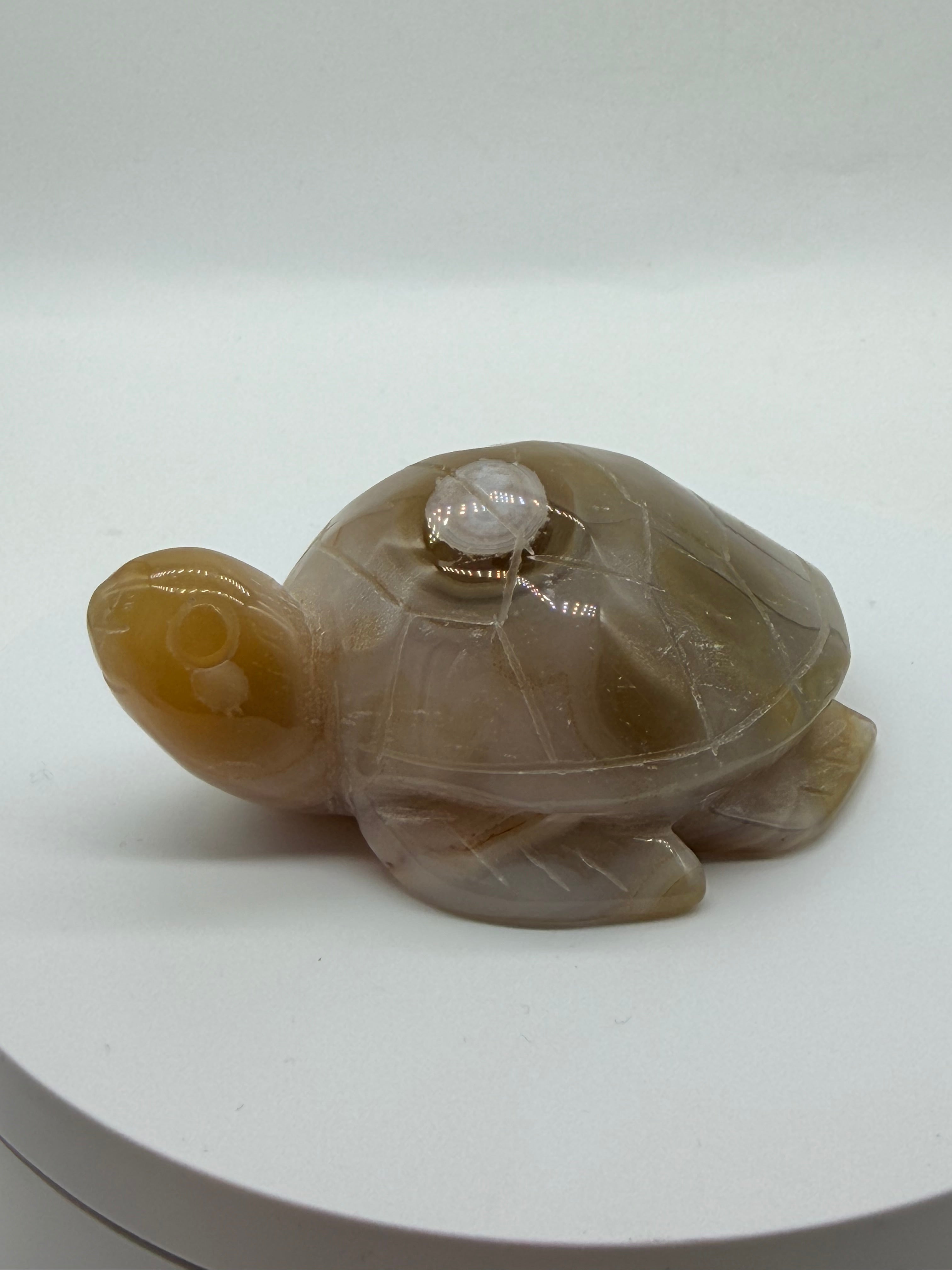 Flower Agate Carved Turtle Crystal Figurine – Healing Meditation Stone Decor image 4