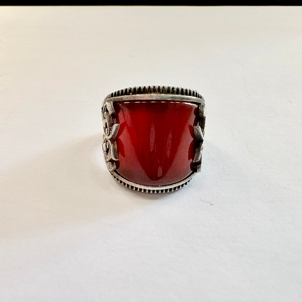 Sterling Silver agate ring P curved cut agate image 0