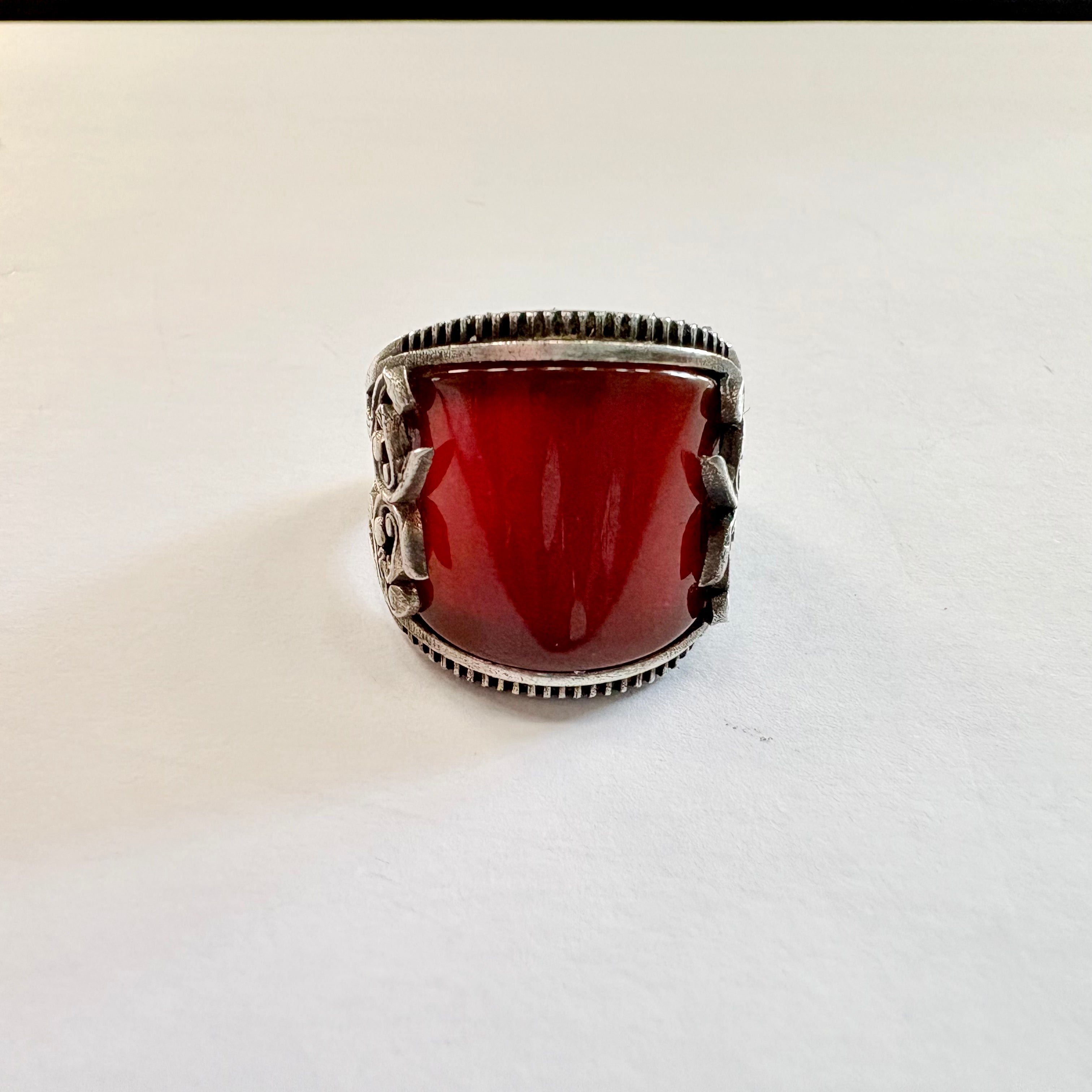 Sterling Silver agate ring P curved cut agate image 0