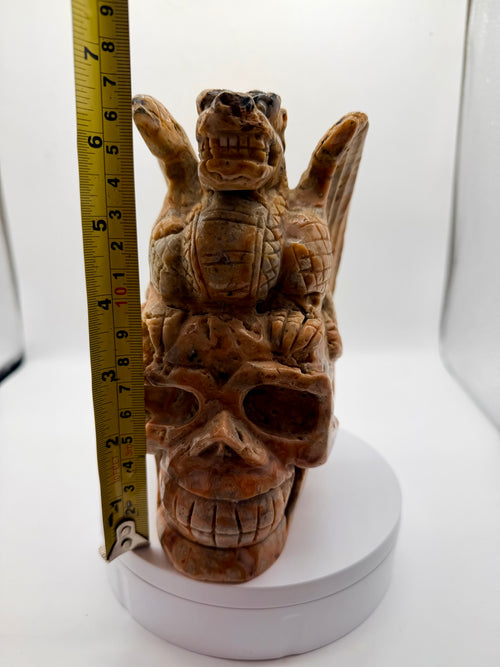 Crazy Lace Agate Skull Dragon Carving – Hand-Carved Gemstone Gothic Sculpture (2 image 1