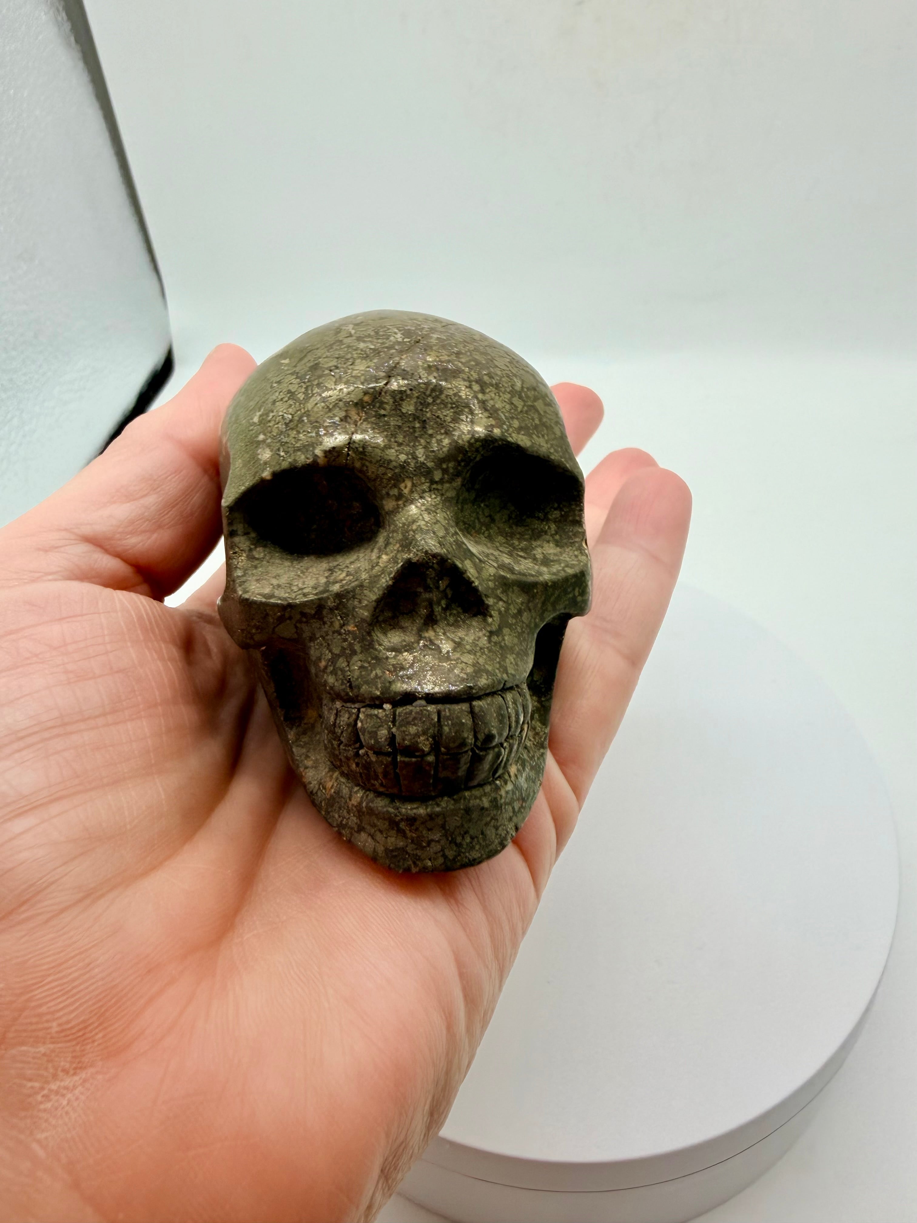 Pyrite carved Skull 6cm high heavy 54g nice model image 5