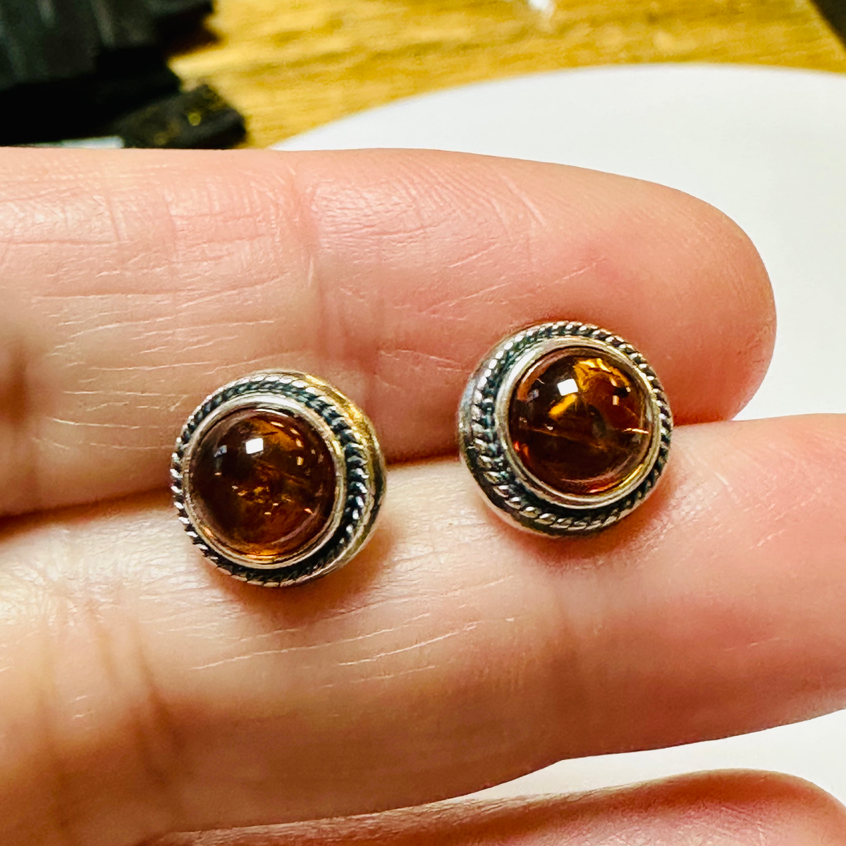 Sterling silver Amber stud earrings image 4