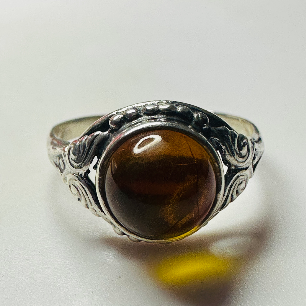 Sterling silver and Amber ring size O1/2 image 1